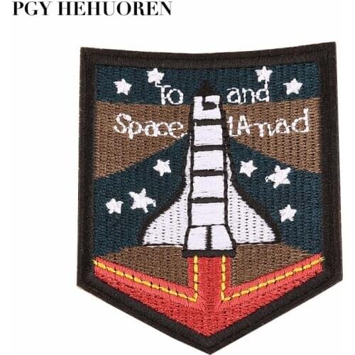 PGY 1pcs Universe Space Airship Patches Badge Clothes Embroidery Applique Jackets Coats Sticker Backpack Decoration Sticker