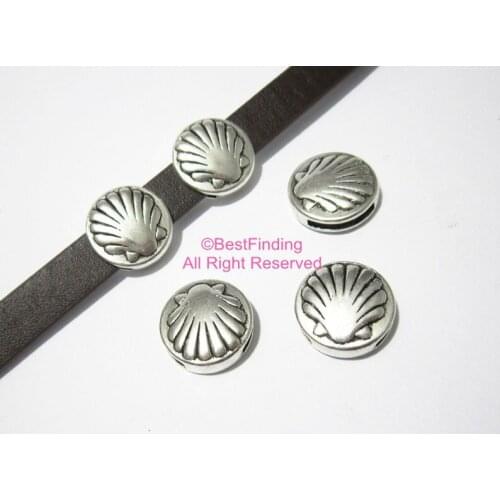 Flat leather sliders shell symbol 13x2mm leather findings