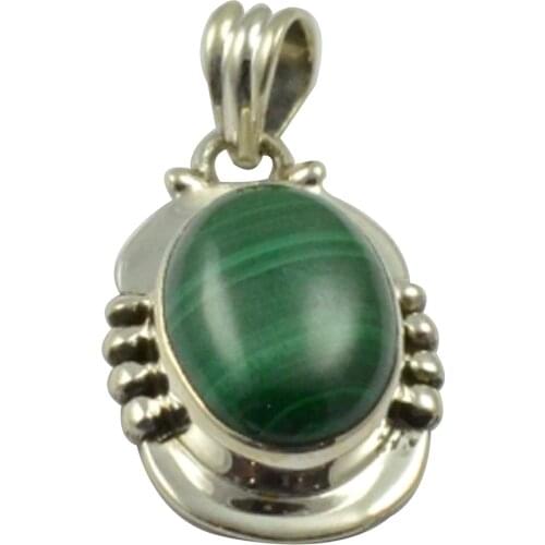 Lovegem Nature Malachite Pendant 925 Sterling Silver, 32.5 mm, MHBAP4931