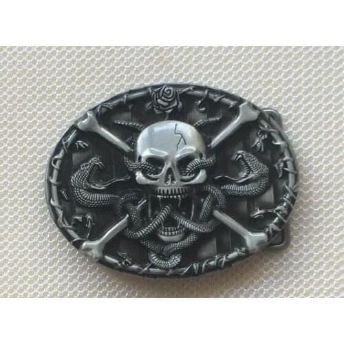 Skull And Snake belt buckle with pewter finish SW-BY176 suitable for 4cm wideth belt with continous stock free shipping