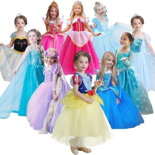Snow Fairy Princess Fluffy Girls Dress Cosplay Role-play Dresses for Kids Halloween Party Princess Costume Size 4 6 8 Years
