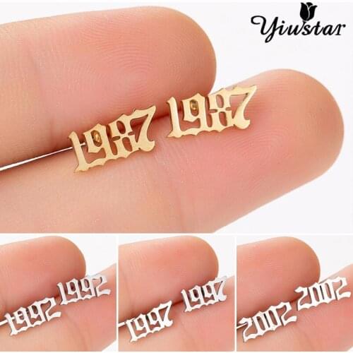 Yiustar Design Number Year Stud Earrings New Punk Stainless Steel Earring Digital Jewelry for Women Men Birth Gifts
