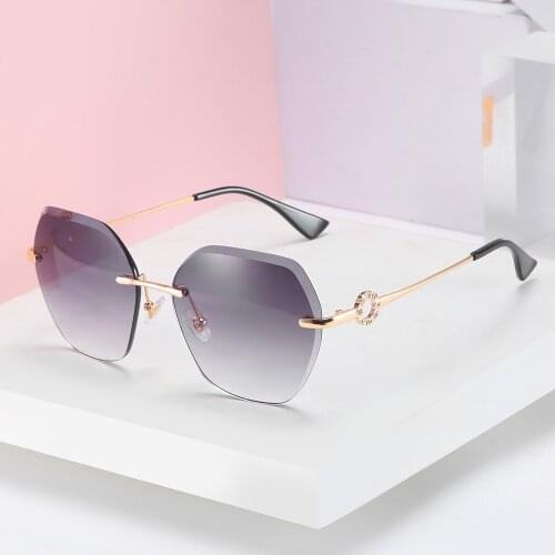 DENISA Rhinestones Design Rimless Sunglasses Women 2020 New Fashion Frameless Sunglasses Polygon Red Glasses Shades UV400 G5325