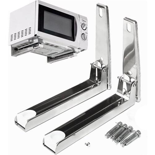 Support Frame Steel Foldable Stretch Shelf Rack Microwave Oven Wall Mount Bracket Stainless Silver