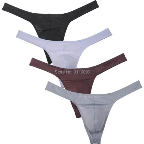 4-PCS Mens Ice Silk Bulge Thong Classics Convex Pouch T-back Bikini Underwear