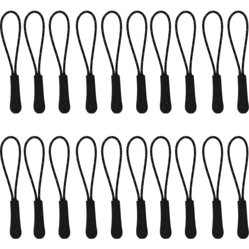 2x 10 Camping Tent Reflective Zipper Pull Cord Zip Puller Fastener Slider Black