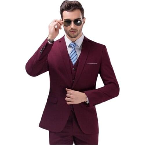 Slim Fits Burgundy Mens Toast Suits Evening Dress Handsome Groom Tuxedos Prom Party Clothes(Jacket+Pants+Vest+Tie) W:150