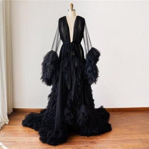 Unique Ruffled Tulle Robe Pregnant Women Dress See Through Maternity Dress for Photo Shoot Prom Gown Robes Custom Made