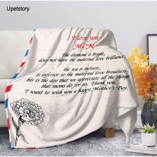 Upetstory I Love You Mom Printed Letter Fleece Blankets for Beds Thick Quilt Bedspread Sherpa Throw Blanket for Mothers Day