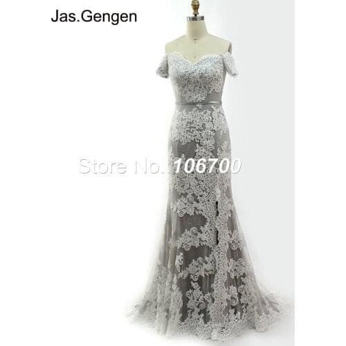 Real Photos Mermaid Evening Dress robe de soiree Embroidery Lace Beaded Sweetheart Off Shoulder Front Splits Bridal Prom Gowns