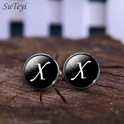Vintage Cufflinks For Men Personality X Y Z Initials Letter Cufflink Glass Cabochon Cuff Links Wedding Jewelry Gift