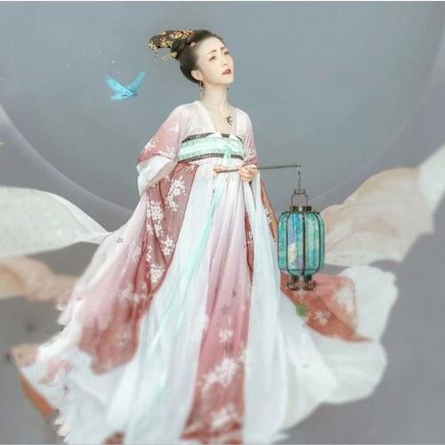 WYJN Light Pink Fairy Costume Tang Dynasty Princess High Waist Ruqun Female Stage Performance Drama Photography Cosplay Hanfu