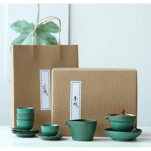Japanese Ceramic Kung Fu Tea Set Manual Retro Coarse Pottery Gai Wan Cha Cup Set Tea Travel Tea Set Gaiwan Ceramic Tea Set