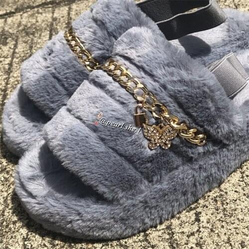 2021 New Female Designer Warm Fur slippers Outside shoes designer slippers famous brands Comfortable Faux Fox fur Winter slipper