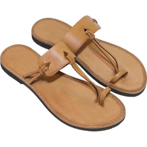 2021 New Ladies Sandals Fashion Toe Leather Soft-soled Slippers Beach Vacation Roman Wind Wild Leisure Non-slip Large Size