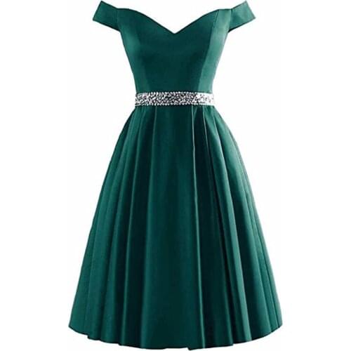 Womens wedding party dress plus size off shoulder beading satin shortformal prom evening dress for New Year 2021 cocktail dress