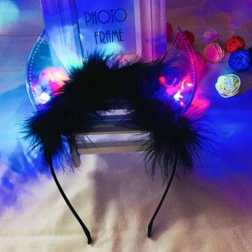 10pcs LED Luminous Black Plush Devil Horn Girl Hairband Easter Wedding Halloween Birthday Party Decoration Props Children Adult