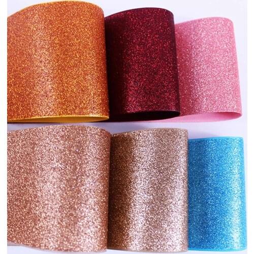 19colors yards per lot 3"75mm sparkle solid Glitter ribbon Rainbow Decoration Webbings glitter Printed Grosgrain Ribbon