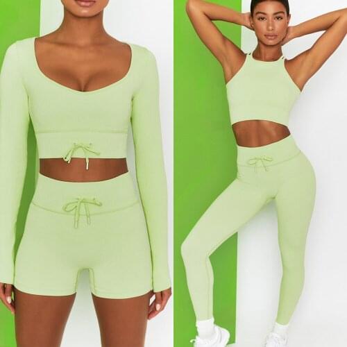 2\3\4pcs Seamless Yoga Set Sport Outfits Women Long Sleeve Crop Top Leggings Shorts Sexy Vest Workout Wear Gym Suit Fitness Sets