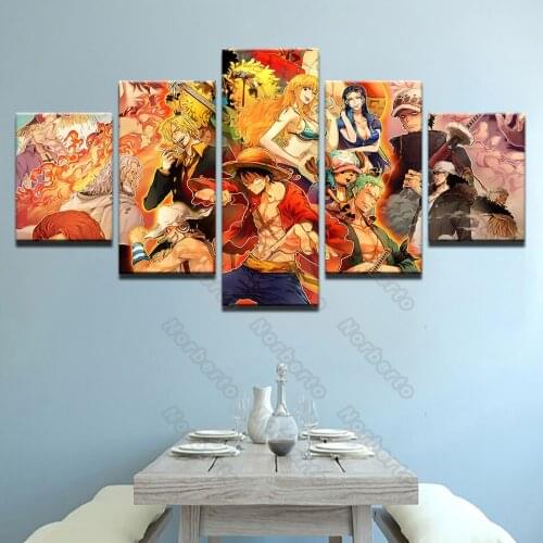 5 Pieces Japanese Animation Pictures Canvas Painting Wall Poster One Piece Anime Characters for Home Rooms Wall Decoration
