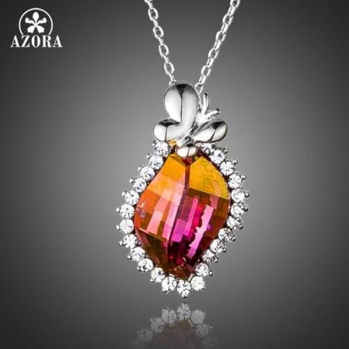 AZORA Irregular Shap Stellux Austrian Crystal With Butterfly Pendant Necklace for Women TN0176