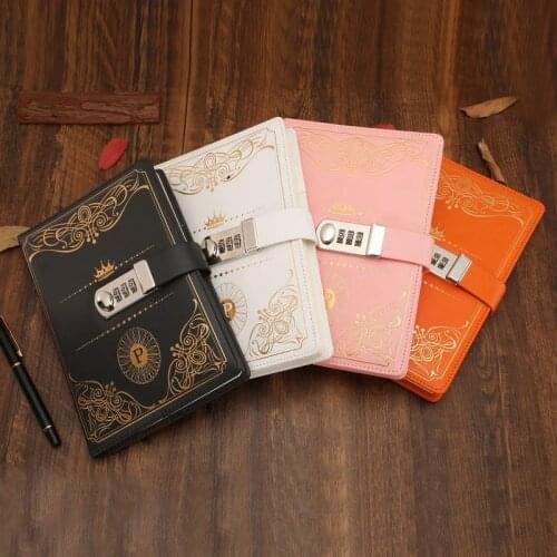 A5 Vintage Style PU Cover Diary Notebook Journal Notepad with Code Lock Vintage Secret Book European Luxury Lock Notebook