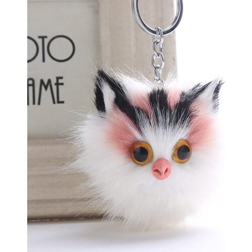 Simulation Cute Owl Pompom Keychain Keyring Charms Fur Ball Bag Pendants Car Key Chain Accessories Jewelry 6C1186