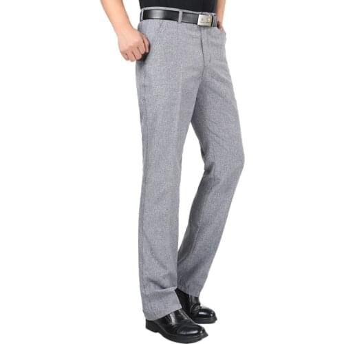 Summer thin men linen cotton slacks mens trousers high waist loose business Dress Pants straight casual men long suit pants