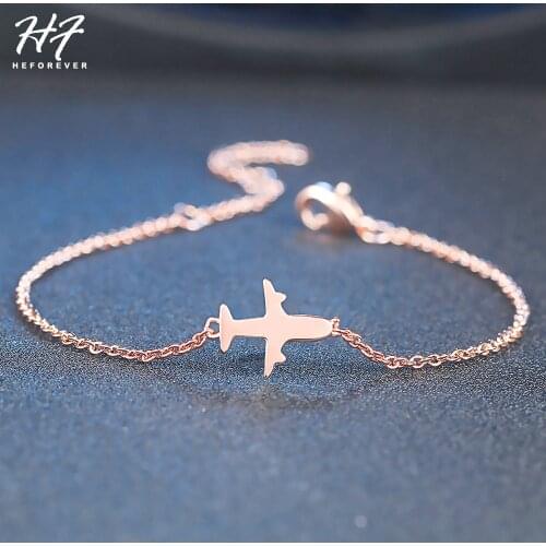 Childlike Airplane Bracelet For Women Simple Little Plane Fly Higher Rose White Gold Color Birthday Gift Fashion Jewelry DZH002