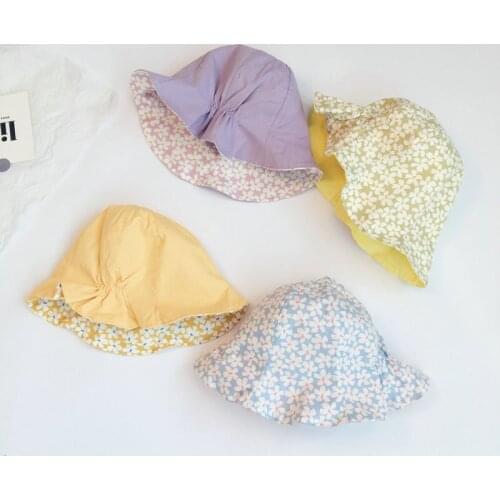 Spring Summer Girls Double-sided Floral Elastic Fisherman Hat Foldable Outdoor Bucket Hats ins Lovely 4 Colors Sunscreen cap