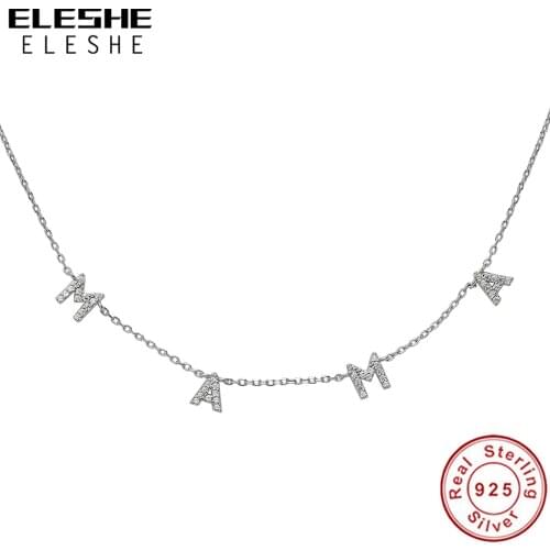 ELESHE 2021 New 925 Sterling Silver MAMA Necklace For Women Cubic Zirconia Crystal Link Chain Necklace Fine Jewelry Bijoux
