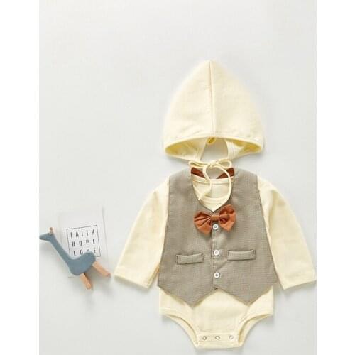 Baby Boy Romper 2021 Infant Boys Clothes Set Bodysuit+Vest+Cap Newborn 0-24m 3Pcs Boy Baby Clothing Gentleman Boy Outfits Suit