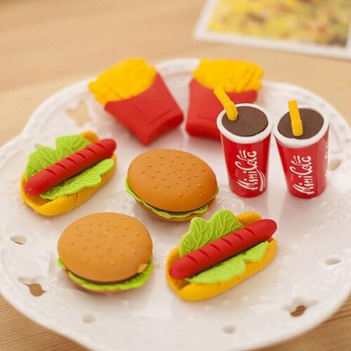 3pcs Novelty Food Sandwich Hamburger Shaped Rubber Pencil Eraser For Kids Students Eraser Gift Office Stationery Device Supplies