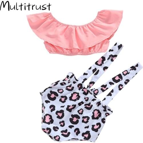 0-24M Newborn Infant Baby Girls Clothes Sets Leopard Print Short Sleeve T Shirts Tops+Bib Shorts 2pcs