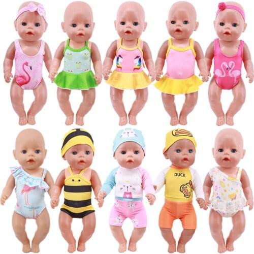 43cm New Born Baby Doll Clothes Flamingo Unicorn Frog Swimsuits Dress Fit 18 Inch American&43Cm Baby New Born Doll Girl`s Toy
