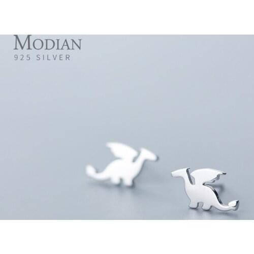 Modian Cute Animal Dinosaur Stud Earrings for Women 925 Sterling Silver Tiny Korean Girls Earings Accessories Jewelry Oreilles
