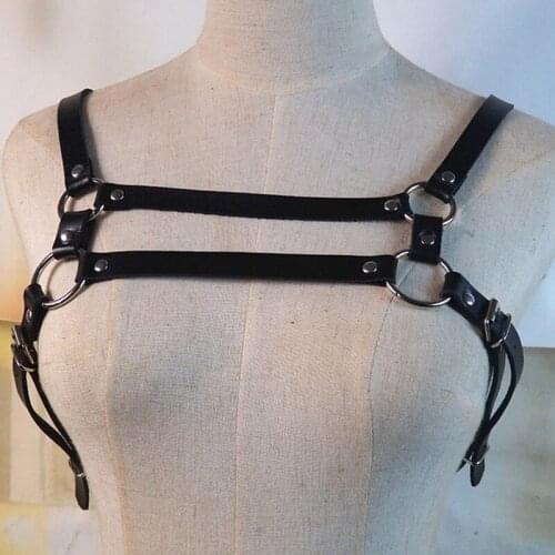 Fashion Punk Harajuku Body Garters Faux Leather Bondage Cage Sculpting Harness Big O Ring Shoulder Belt Straps Suspenders Belt