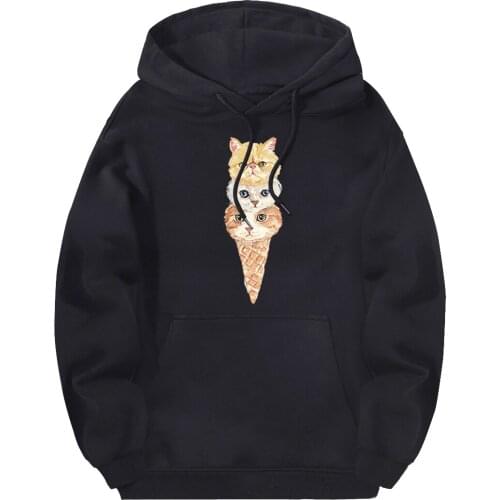 Cat Ice Cream Hipster Hooded Sweatshirts Men Fleece Brand Pullovers New Arrival Clothing Full Sleeve Hoodies Moletom Masculino