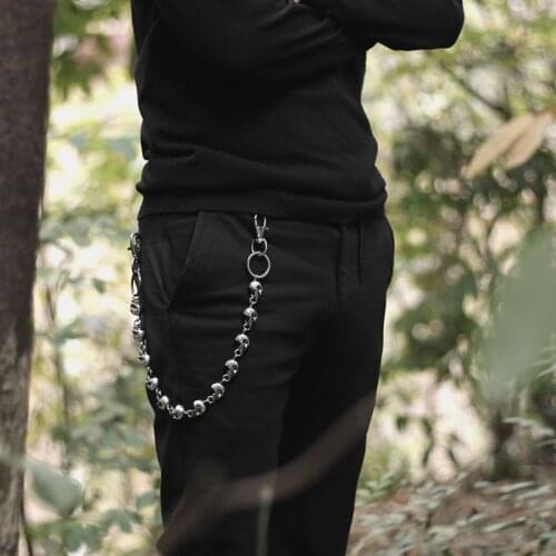 Men Gothic Jeans Metal Vintage Skull Head Chain Punk Skeleton Pants Trousers Biker Wallet Chain Hip Hop Jewelry