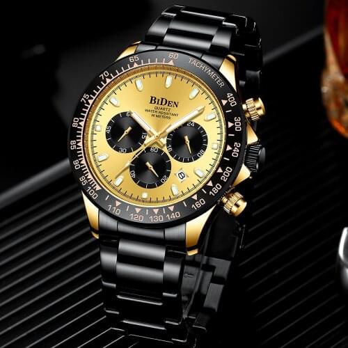 Full Stainless Steel Auto Date Men Watches Top Brand Black Gold Waterproof Chronograph Quartz Watch Classic Multifunction Clocks