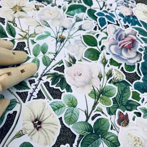 Retro flower plant rose and white flower series sticker DIY scrapbook album mobile phone computer diary plan decoration sticker