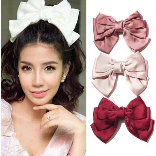Oversized Fashion Sweet Solid Color Big Bow Hairpins Women Girls Barrette Hair Clip Hairgrip Headband Hair Accessories Headwear