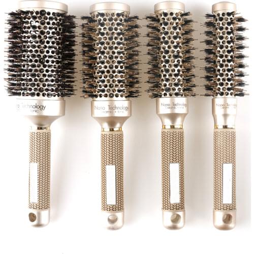New Gold Hair Ceramic Round Brush Bristle Hair Hairdressing Ionic Round Brush 4 Size Available Professional Hairstyling Brushes