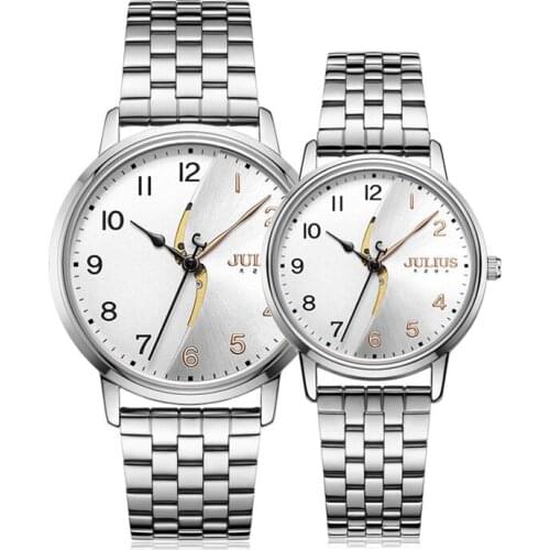 New Mens Watch Womens Watch Japan Quartz Couple Hours Fashion Stainless Steel Bracelet Lovers Girl Birthday Gift Julius Box