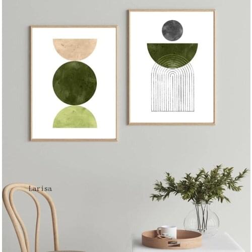 Olive Green Abstract Geometry Watercolor Canvas Painting Prints Wall Art Picture Nordic Poster Gallery Modern Home Room Decor