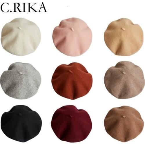 2021 Autumn Winter 100% Wool Berets Women Vintage Solid Beret for Girls French Hat Painter Hat Outdoor Warm Travel Walking Cap