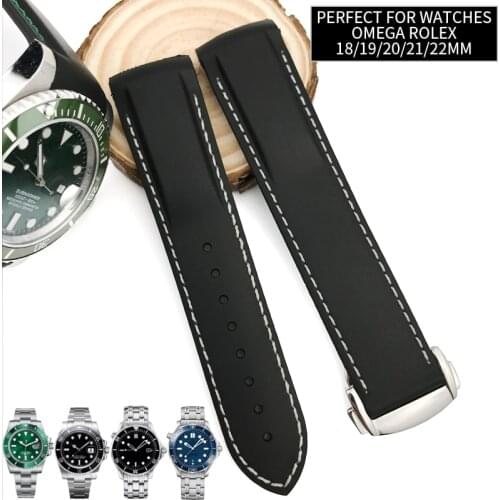 18/19/20/21/22mm Rubber Silicone Watch Strap Folding Buckle Watchband for Omega Seamaster DE-VILLE Role Submariner Daytona GMT