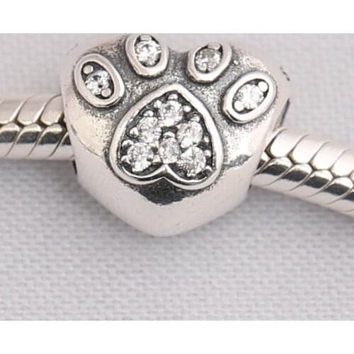 Authentic S925 Bead DIY Jewelry I Love My Pet Charms fit Lady Bracelet Bangle Clear CZ