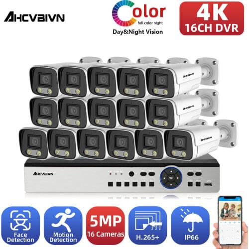 AHCVBICN 4K AHD DVR 16CH Security Camera System 5MP HD Camera Waterproof Full Color Night CCTV Video Surveillance Camera Kit