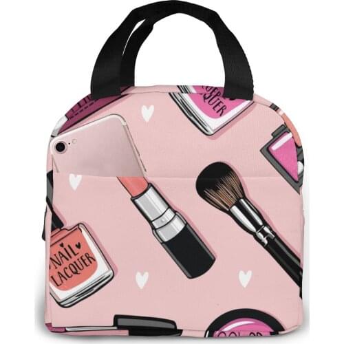 Cosmetics Pattern Lunch Food Box Bag Fashion Insulated Thermal Food Picnic Lunch Bag for Women kids Men Cooler Tote Bag